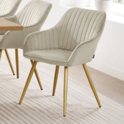 tectake Marilyn Set of 4 Cream Gold Quilted Velvet Dining Chair - Wilko
