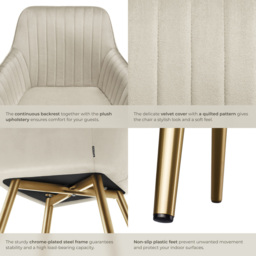 tectake Marilyn Set of 4 Cream Gold Quilted Velvet Dining Chair - Wilko - thumbnail 6