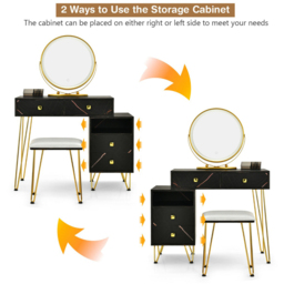 Costway 4 Drawer 2 Shelf Black Vanity Dressing Table Set with LED Mirror - Size: 91 x 58 x 42cm - Wilko - thumbnail 7