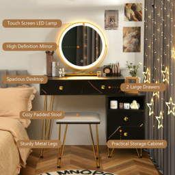 Costway 4 Drawer 2 Shelf Black Vanity Dressing Table Set with LED Mirror - Size: 91 x 58 x 42cm - Wilko - thumbnail 5