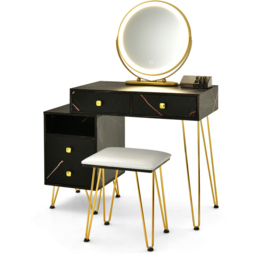 Costway 4 Drawer 2 Shelf Black Vanity Dressing Table Set with LED Mirror - Size: 91 x 58 x 42cm - Wilko - thumbnail 3