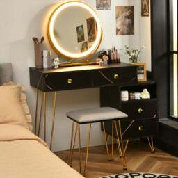Costway 4 Drawer 2 Shelf Black Vanity Dressing Table Set with LED Mirror - Size: 91 x 58 x 42cm - Wilko - thumbnail 1