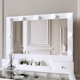 CARME Home Taylor 4 Drawer White LED Mirror Hollywood Dressing Table Set - Size: 41 x 47.5 x 89cm - Wilko - thumbnail 6