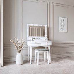CARME Home Taylor 4 Drawer White LED Mirror Hollywood Dressing Table Set - Size: 41 x 47.5 x 89cm - Wilko - thumbnail 7