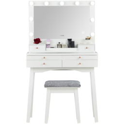 CARME Home Taylor 4 Drawer White LED Mirror Hollywood Dressing Table Set - Size: 41 x 47.5 x 89cm - Wilko - thumbnail 3
