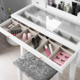 CARME Home Taylor 4 Drawer White LED Mirror Hollywood Dressing Table Set - Size: 41 x 47.5 x 89cm - Wilko - thumbnail 4