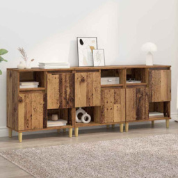 vidaXL 2 Door 2 Open Shelf Old Wood Sideboard with Wooden Legs Set of 3 - Size: 70 x 60 x 35cm - Brown - Wilko - thumbnail 1
