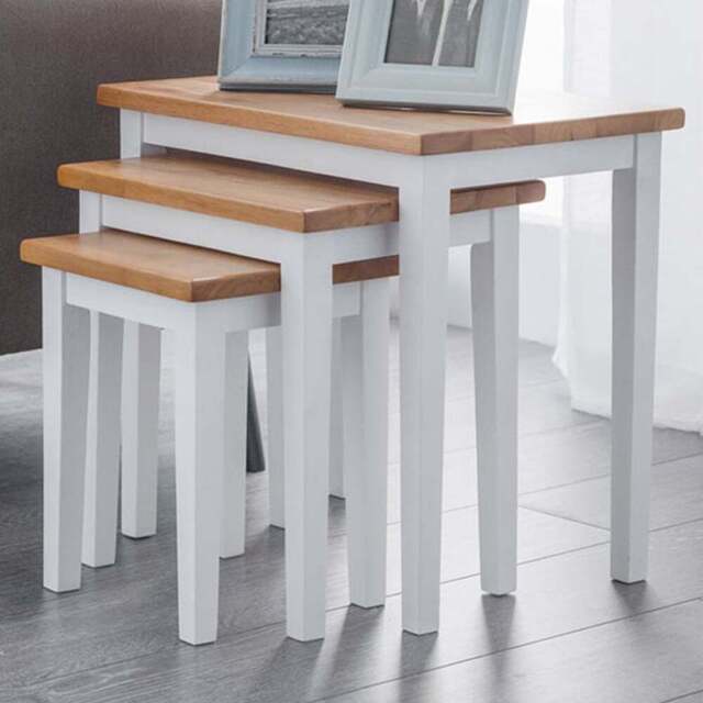 Julian Bowen Cleo White and Natural Oak Nest of Tables Set of 3 - Size: 33 x 48 x 46cm - Wilko - image 1