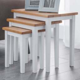 Julian Bowen Cleo White and Natural Oak Nest of Tables Set of 3 - Size: 33 x 48 x 46cm - Wilko