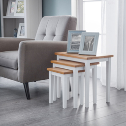 Julian Bowen Cleo White and Natural Oak Nest of Tables Set of 3 - Size: 33 x 48 x 46cm - Wilko - thumbnail 5