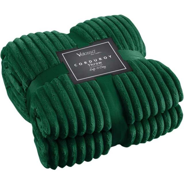 Velosso Emerald Plain Corduroy Throw 127 x 152cm - Size: 127 x 152 x 1cm - Wilko - image 1