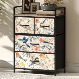HOMCOM 4 Drawer Single Shelf White Fabric Chest of Drawers - Wilko