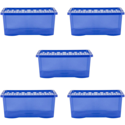Wham 45L Tint Blue Crystal Storage Box with Lid 5 Pack - Wilko