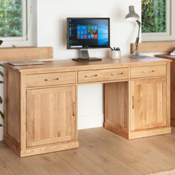 Baumhaus Mobel 2 Door 2 Drawer Large Hidden Office Desk Oak - Brown - Wilko