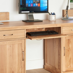 Baumhaus Mobel 2 Door 2 Drawer Large Hidden Office Desk Oak - Brown - Wilko - thumbnail 5