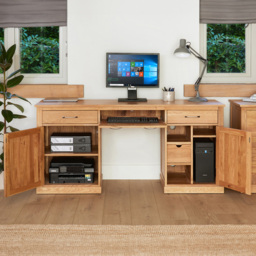 Baumhaus Mobel 2 Door 2 Drawer Large Hidden Office Desk Oak - Brown - Wilko - thumbnail 3
