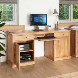 Baumhaus Mobel 2 Door 2 Drawer Large Hidden Office Desk Oak - Brown - Wilko - thumbnail 4