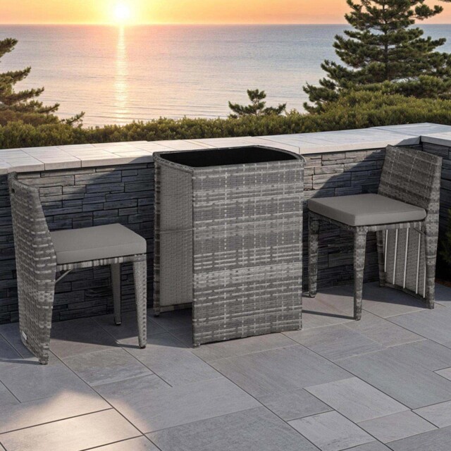 tectake Hamburg 2 Seater Rattan Garden Bistro Set Grey - Wilko - image 1