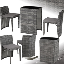 tectake Hamburg 2 Seater Rattan Garden Bistro Set Grey - Wilko - thumbnail 3