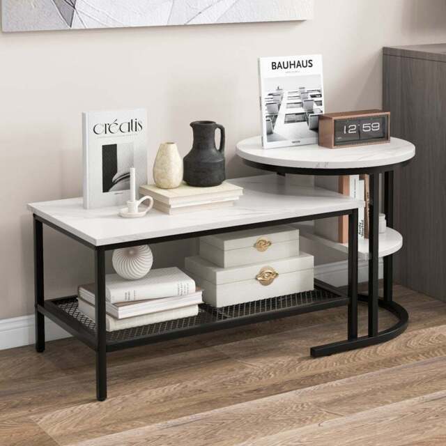 Costway Single Shelf White and Black Nest of Tables Set of 2 - Wilko - image 1