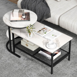 Costway Single Shelf White and Black Nest of Tables Set of 2 - Wilko - thumbnail 5