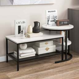 Costway Single Shelf White and Black Nest of Tables Set of 2 - Wilko