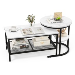 Costway Single Shelf White and Black Nest of Tables Set of 2 - Wilko - thumbnail 3