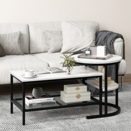 Costway Single Shelf White and Black Nest of Tables Set of 2 - Wilko - thumbnail 4