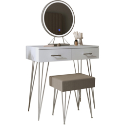 CARME Home Olivia 2 Drawer Dressing Table Set with LED Mirror - Size: 36 x 47 x 98cm - White - Wilko - thumbnail 3