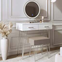 CARME Home Olivia 2 Drawer Dressing Table Set with LED Mirror - Size: 36 x 47 x 98cm - White - Wilko