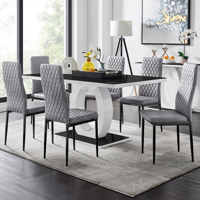 Furniturebox Lucia Valera 6 Seater Dining Set Black Gloss and Grey - Wilko - image 1