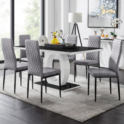 Furniturebox Lucia Valera 6 Seater Dining Set Black Gloss and Grey - Wilko - thumbnail 1