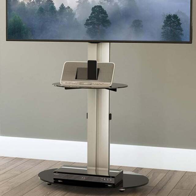 AVF Eno Single Shelf Silver and Black Glass Pedestal TV Unit - AVF Group Ltd - Wilko - image 1