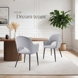 tectake Sasha Set of 2 Light Grey Velvet Dining Chair - Wilko - thumbnail 4