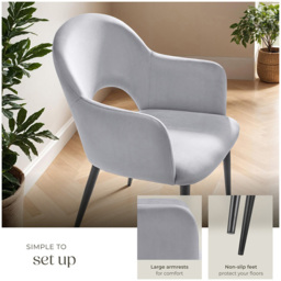 tectake Sasha Set of 2 Light Grey Velvet Dining Chair - Wilko - thumbnail 5