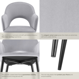 tectake Sasha Set of 2 Light Grey Velvet Dining Chair - Wilko - thumbnail 6