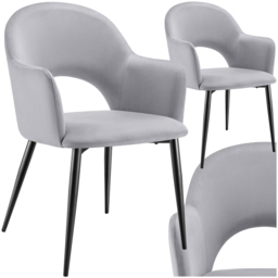 tectake Sasha Set of 2 Light Grey Velvet Dining Chair - Wilko - thumbnail 3