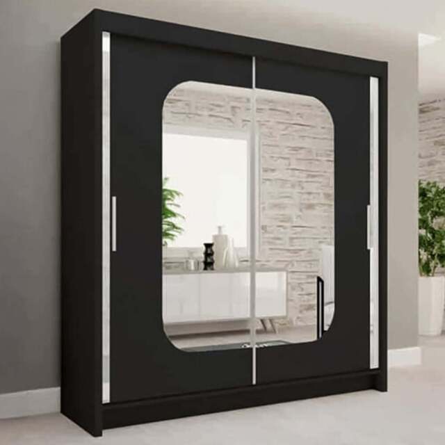 Sliding Wardrobes 4U Marika 2 Door Black Mirrored Wardrobe 203cm - Wilko - image 1