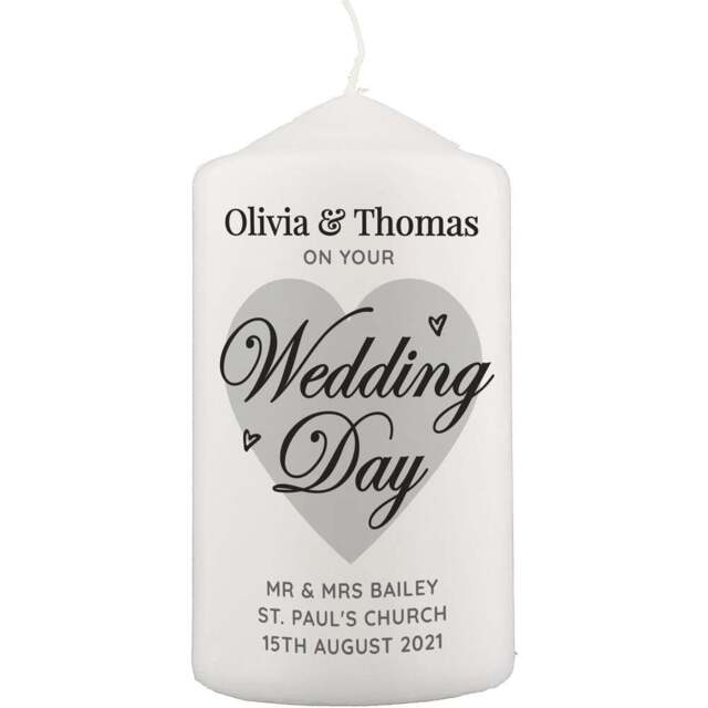 Personalised Memento Personalised on Your Wedding Day Pillar Candle - Size: 0.7 x 1.3 x 0.7cm - White - Wilko - image 1