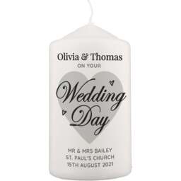 Personalised Memento Personalised on Your Wedding Day Pillar Candle - Size: 0.7 x 1.3 x 0.7cm - White - Wilko
