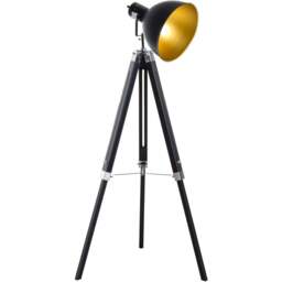 Portland Black and Gold Tripod Studio Floor Lamp - Size: 65 x 65 x 152cm - Wilko