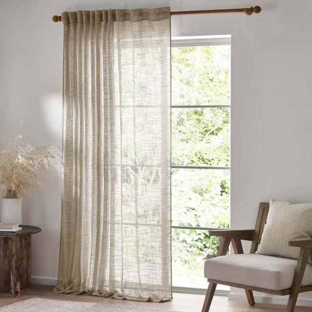 Yard Cirrus Sheer Tab Top Linen Curtain Panel 140 x 250cm - Size: W 140 x D 250cm - Cream - Wilko - image 1