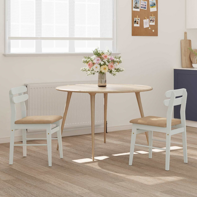 vidaXL Set of 2 White and Brown Rubberwood Rectilinear Vintage Dining Chairs - Multi - Wilko - image 1