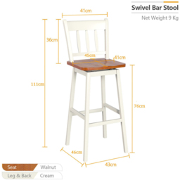 Costway Cream Swivel Rubber Wood Bar Stool Set of 2 - Size: 115 x 51 x 23cm - Wilko - thumbnail 7