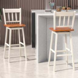 Costway Cream Swivel Rubber Wood Bar Stool Set of 2 - Size: 115 x 51 x 23cm - Wilko - thumbnail 1