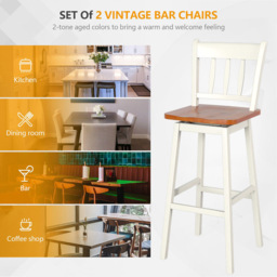 Costway Cream Swivel Rubber Wood Bar Stool Set of 2 - Size: 115 x 51 x 23cm - Wilko - thumbnail 4