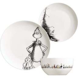 Grinch and Max White Porcelain 12 Piece Dinner Set - Size: 31 x 21 x 31.5cm - Wilko