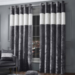Intimates Diamante Charcoal Crushed Velvet Eyelet Curtains 168 x 223cm - Size: W 168 x D 223cm - Grey - Wilko