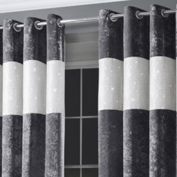 Intimates Diamante Charcoal Crushed Velvet Eyelet Curtains 168 x 223cm - Size: W 168 x D 223cm - Grey - Wilko - thumbnail 4