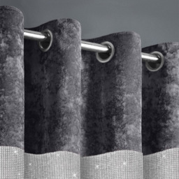 Intimates Diamante Charcoal Crushed Velvet Eyelet Curtains 168 x 223cm - Size: W 168 x D 223cm - Grey - Wilko - thumbnail 3